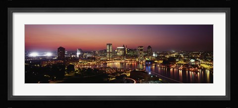 Framed Baltimore with Pink Sky at Dusk Print