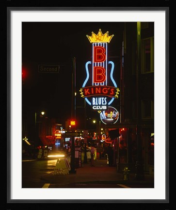 Framed Neon sign lit up at night, B. B. King's Blues Club, Memphis, Shelby County, Tennessee, USA Print