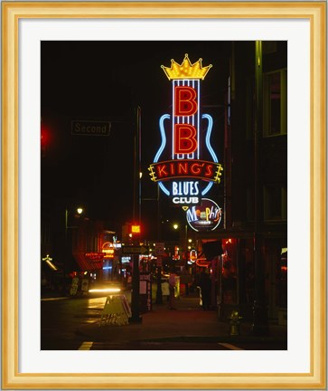 Framed Neon sign lit up at night, B. B. King&#39;s Blues Club, Memphis, Shelby County, Tennessee, USA Print