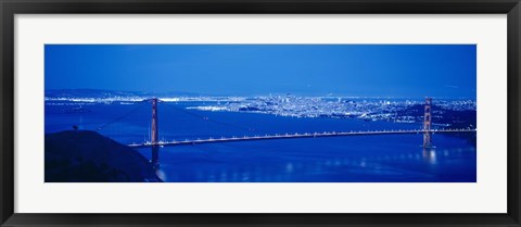 Framed High angle view of a bridge lit up at night, Golden Gate Bridge, San Francisco, California Print