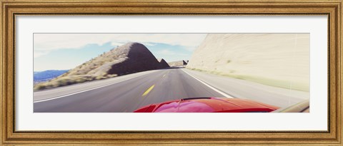 Framed Car on a road, outside Las Vegas, Nevada, USA Print