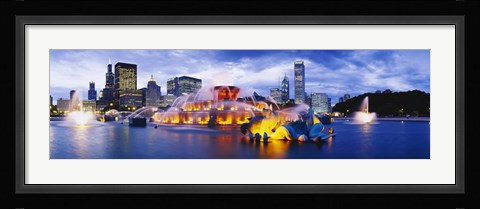 Framed Fountain lit up at dusk, Buckingham Fountain, Grant Park, Chicago, Illinois, USA Print