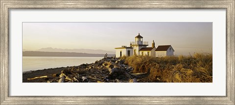 Framed Lighthouse on the beach, West Point Lighthouse, Seattle, King County, Washington State, USA Print