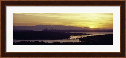 Framed Lake in front of mountains, Lake Washington, Seattle, King County, Washington State, USA Print