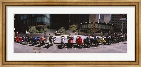 Framed Scooters and motorcycles parked on a street, San Francisco, California, USA Print