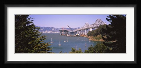 Framed Cranes at a bridge construction site, Bay Bridge, San Francisco, California Print