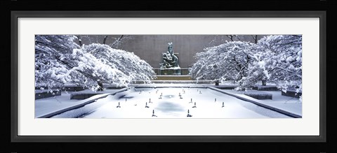 Framed Tourists in front of a fountain, Fountain of the Great Lakes, Art Institute of Chicago, Grant Park, Chicago, Illinois, USA Print