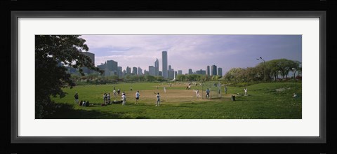 Framed Group of people playing baseball in a park, Grant Park, Chicago, Cook County, Illinois, USA Print