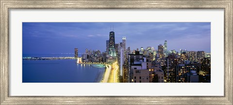 Framed Skyscrapers lit up at the waterfront, Lake Shore Drive, Chicago, Cook County, Illinois, USA Print