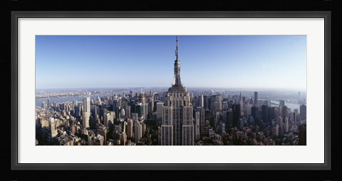 Framed Aerial view of a cityscape, Empire State Building, Manhattan, New York City, New York State, USA Print