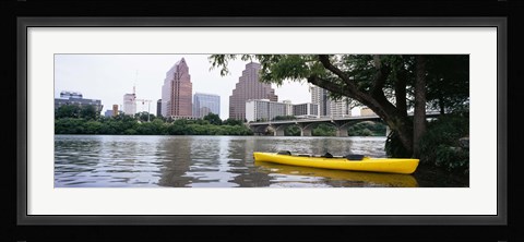 Framed Yellow kayak in a reservoir, Lady Bird Lake, Colorado River, Austin, Travis County, Texas, USA Print