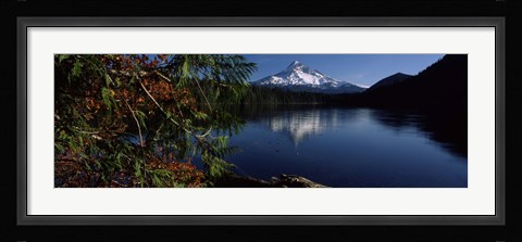 Framed Reflection of a mountain in a lake, Mt Hood, Lost Lake, Mt. Hood National Forest, Hood River County, Oregon, USA Print