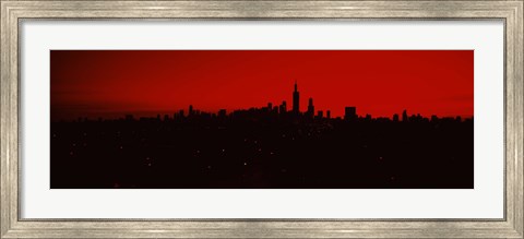 Framed Silhouette of buildings at sunrise, Chicago, Illinois Print