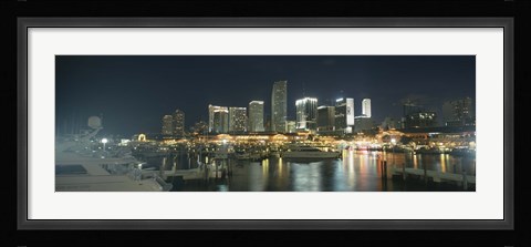 Framed Boats at a harbor with buildings in the background, Miami Yacht Basin, Miami, Florida, USA Print