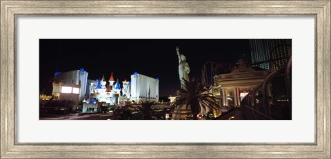 Framed Statue in front of a hotel, New York New York Hotel, Excalibur Hotel And Casino, The Las Vegas Strip, Las Vegas, Nevada, USA Print