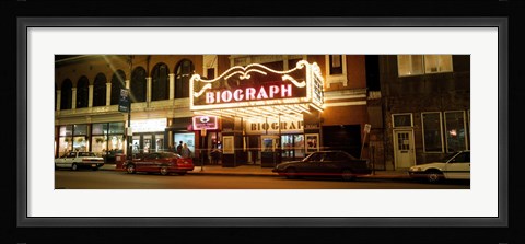Framed Theater lit up at night, Biograph Theater, Lincoln Avenue, Chicago, Illinois, USA Print