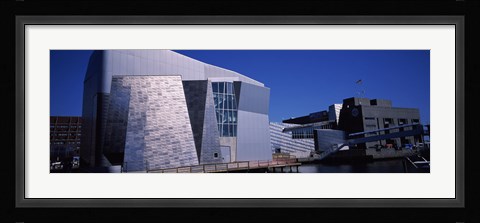 Framed Buildings at the waterfront, New England Aquarium, Boston Harbor, Boston, Suffolk County, Massachusetts, USA Print
