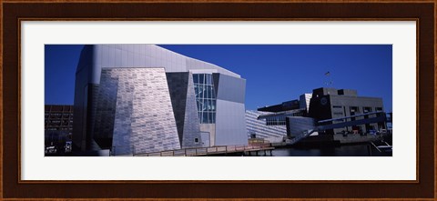 Framed Buildings at the waterfront, New England Aquarium, Boston Harbor, Boston, Suffolk County, Massachusetts, USA Print