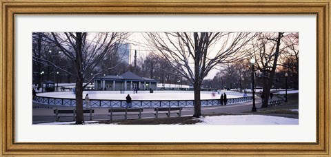 Framed Group of people in a public park, Frog Pond Skating Rink, Boston Common, Boston, Suffolk County, Massachusetts, USA Print