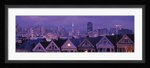 Framed City skyline at night, Alamo Square, California, USA Print