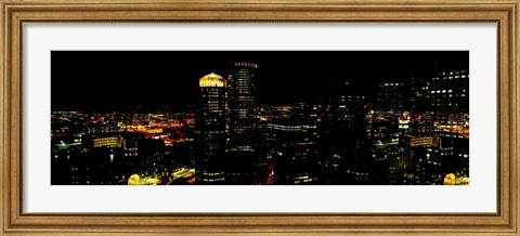 Framed High angle view of a city at night, Boston, Suffolk County, Massachusetts, USA Print