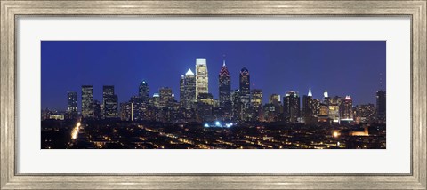 Framed Buildings lit up at night in a city, Comcast Center, Center City, Philadelphia, Philadelphia County, Pennsylvania, USA Print