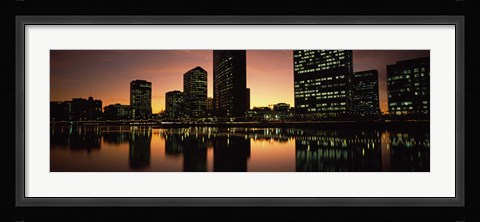 Framed Buildings lit up at dusk, Oakland, Alameda County, California, USA Print