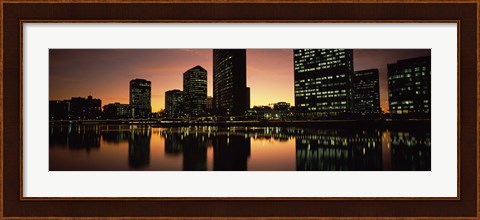 Framed Buildings lit up at dusk, Oakland, Alameda County, California, USA Print