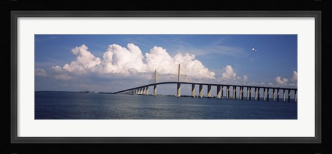 Framed Suspension bridge across the bay, Sunshine Skyway Bridge, Tampa Bay, Gulf of Mexico, Florida, USA Print
