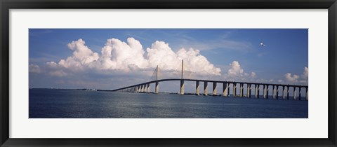 Framed Suspension bridge across the bay, Sunshine Skyway Bridge, Tampa Bay, Gulf of Mexico, Florida, USA Print