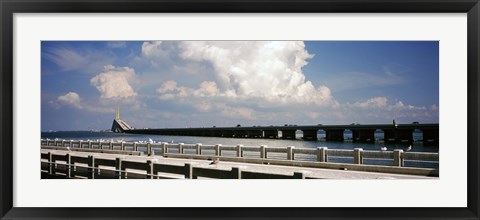 Framed Bridge across a bay, Sunshine Skyway Bridge, Tampa Bay, Gulf of Mexico, Florida, USA Print