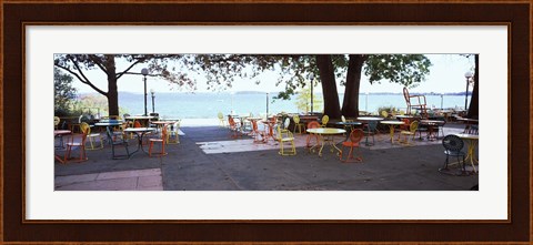Framed Empty chairs with tables in a campus, University of Wisconsin, Madison, Dane County, Wisconsin, USA Print