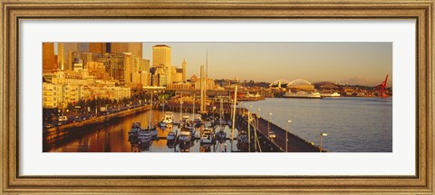 Framed Buildings at the waterfront, Elliott Bay, Bell Harbor Marina, Seattle, King County, Washington State, USA Print
