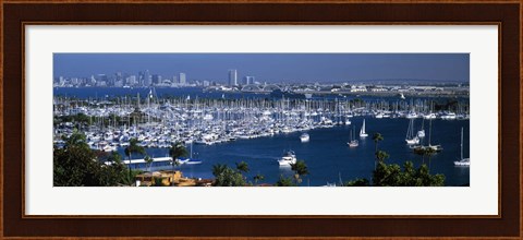 Framed Aerial view of boats moored at a harbor, San Diego, California, USA Print