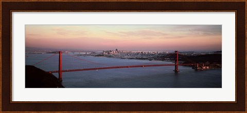 Framed Suspension bridge at dusk, Golden Gate Bridge, San Francisco Bay, San Francisco, California, USA Print