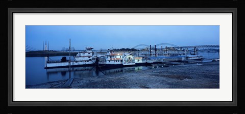 Framed Boats moored at a harbor, Memphis, Mississippi River, Tennessee, USA Print