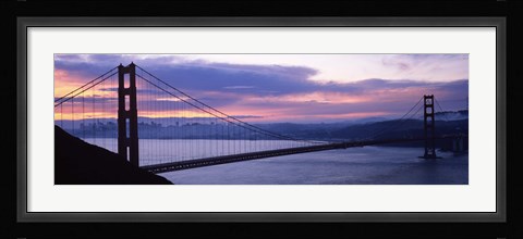 Framed Silhouette of a suspension bridge at dusk, Golden Gate Bridge, San Francisco, California Print