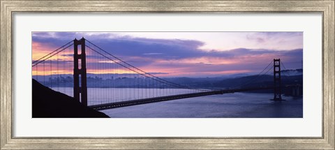 Framed Silhouette of a suspension bridge at dusk, Golden Gate Bridge, San Francisco, California Print