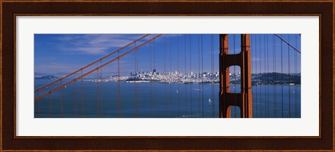 Framed Suspension bridge with a city in the background, Golden Gate Bridge, San Francisco, California, USA Print
