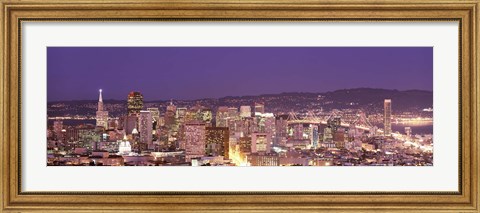Framed High angle view of a city at dusk, San Francisco, California, USA Print