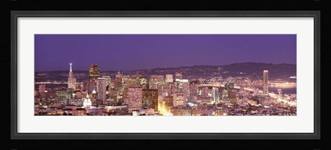 Framed High angle view of a city at dusk, San Francisco, California, USA Print