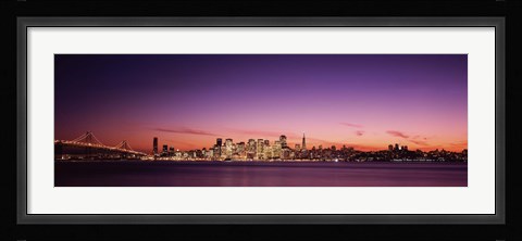 Framed Bay Bridge and San Francisco Skyline with Purple Dusk Sky Print