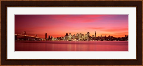 Framed Bay Bridge and San Francisco Skyline at Dusk (pink sky) Print