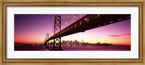 Framed Bay Bridge and city skyline at night, San Francisco, California, USA Print