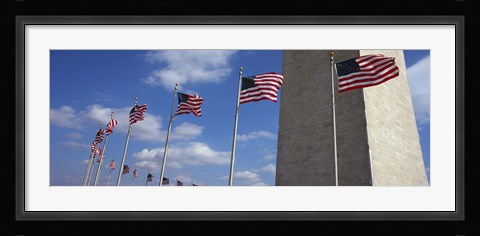 Framed American flags in front of an obelisk, Washington Monument, Washington DC, USA Print