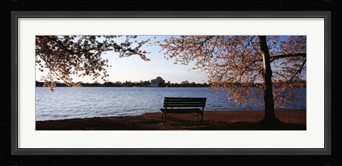 Framed Park bench with a memorial in the background, Jefferson Memorial, Tidal Basin, Potomac River, Washington DC, USA Print