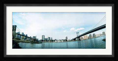 Framed Two bridges across a river, Brooklyn bridge, Manhattan Bridge, East River, Brooklyn, New York City, New York State, USA Print