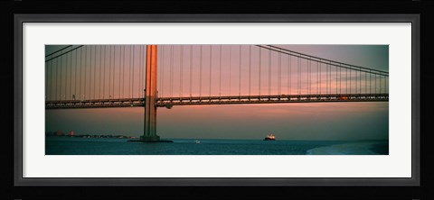 Framed Bridge across the river, Verrazano-Narrows Bridge, New York Harbor, New York City, New York State, USA Print