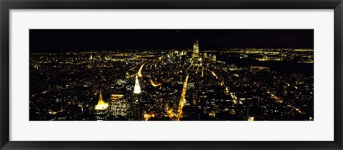Framed Night view of New York City, New York State, USA Print