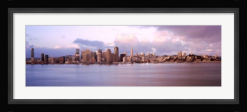 Framed San Francisco city skyline at sunrise viewed from Treasure Island side, San Francisco Bay, California, USA Print